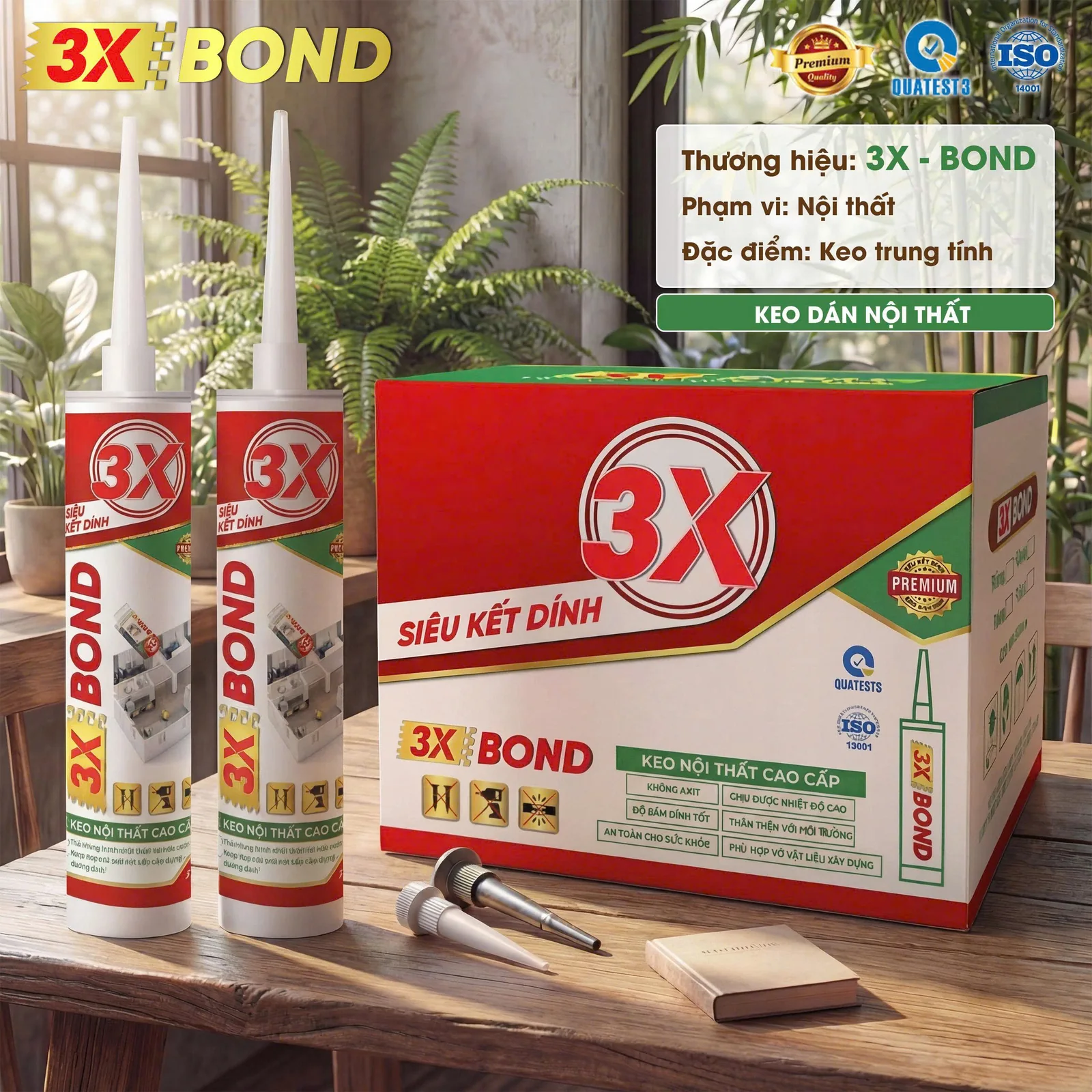 Keo Dán Nội Thất 3X-BOND: chai 300ml và thùng