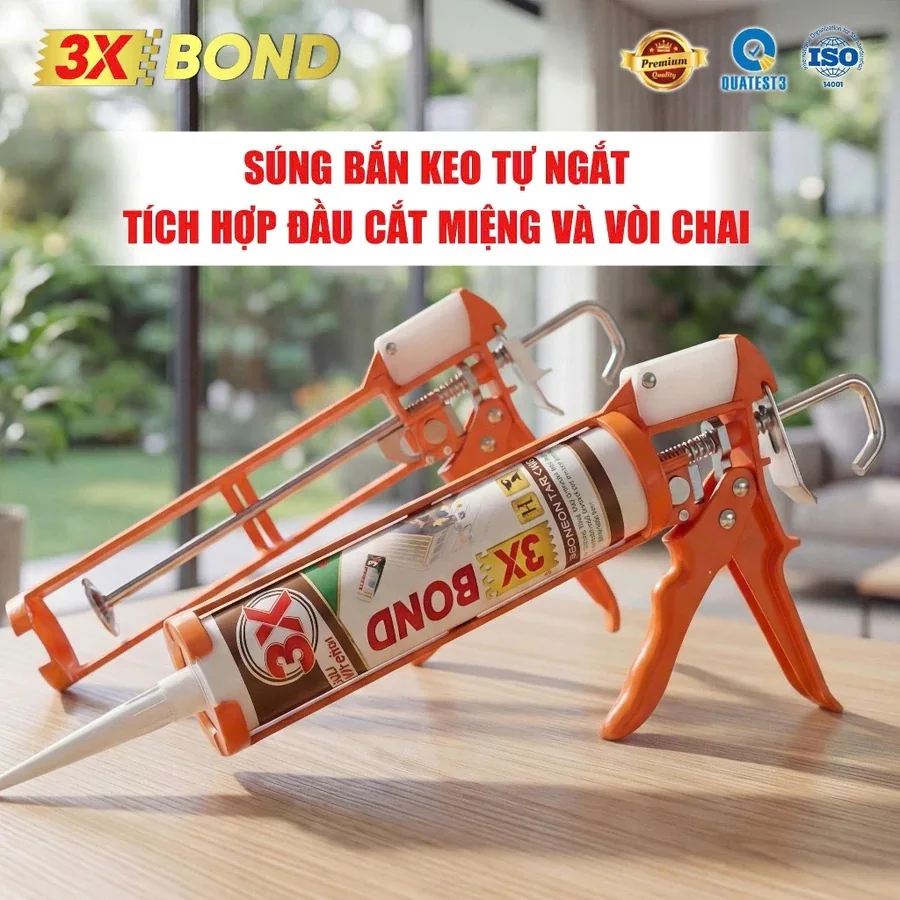Súng bắn keo tự ngắt 3X-BOND, tích hợp đầu cắt miệng và vòi chai